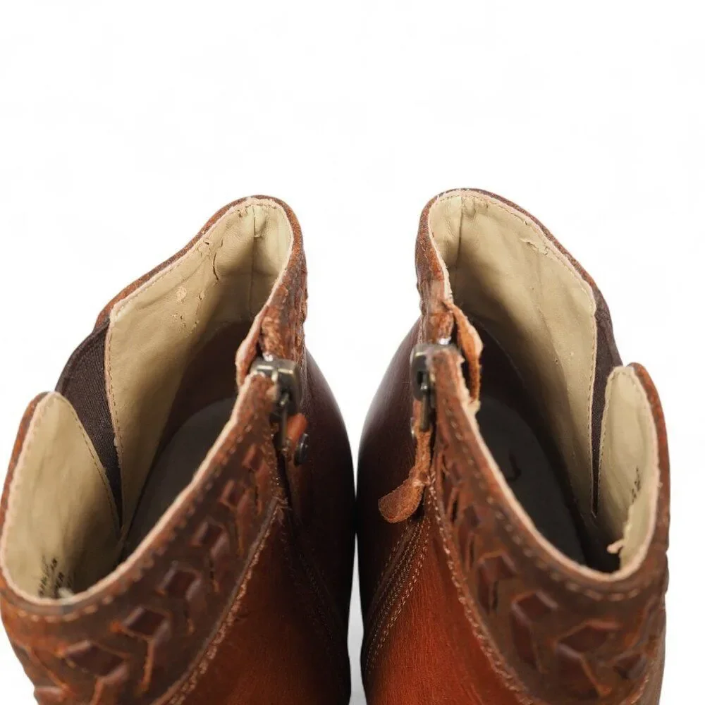 OluKai Kamahoi Side Zip Heeled Booties Brown‎ Leather (Damage) Women's 8